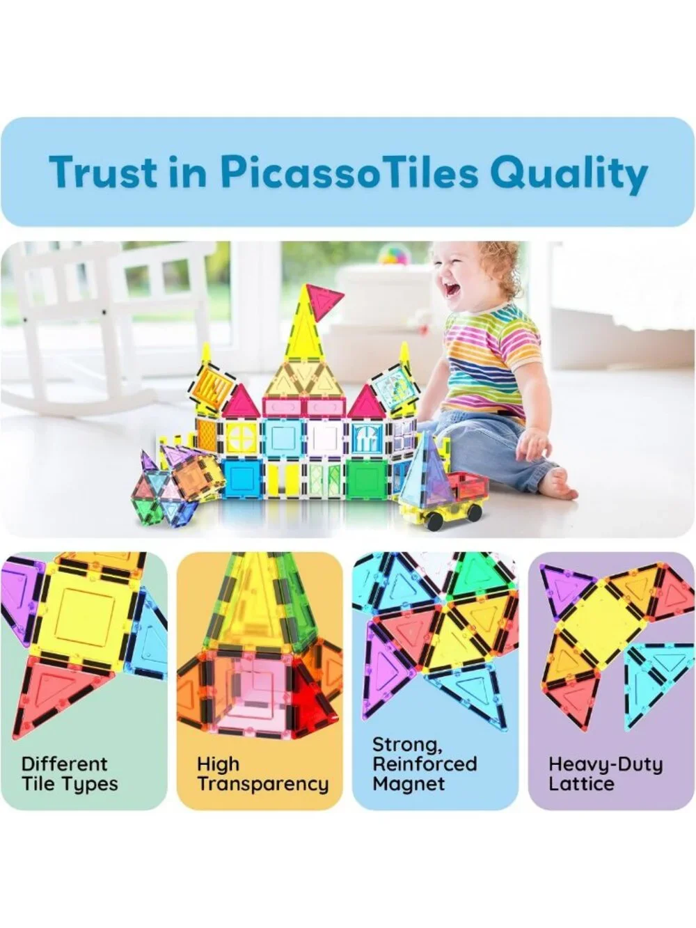 Magnetic Building Blocks Set - 61 Piece STEM Educational Toy for Kids Ages 3-12